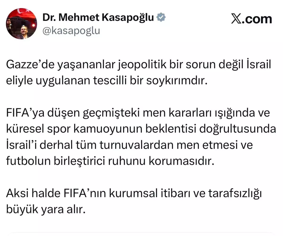 Eski Bakan Kasapoğlu’ndan FIFA Başkanı Infantino’ya Tepki